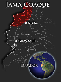Map of Jama Coaque culture
                (today's provinces of Esmeraldas and Manab)