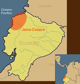 Map of Jama
                Coaque culture (today's provinces of Esmeraldas and
                Manab)