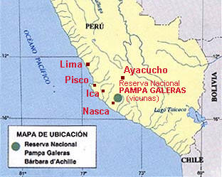 Karte mit dem nationalen
                      Reservat Pampa Galera