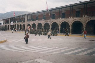 Plaza de Armas, preparation for the
                        military parade for a Peruvian flag 03