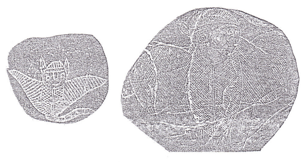 Piedras grabadas mostrando
                    murcilagos gigantes (02)