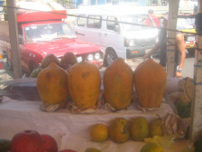 Surquillo, Avenida Paseo de la Republica,
                          Marktstand mit Papayas