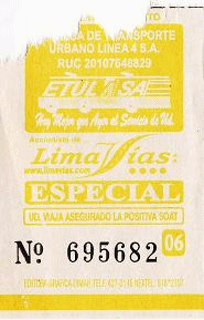 Billete
                        de bus amarillo de la empresa de bus
                        "Etulasa"