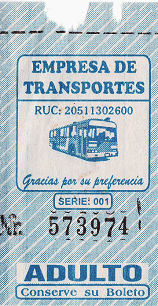 Hellblaues Busbillet ohne Firmenname der
                        Buslinie OM36
