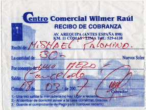 Lima: Boleto de Comas para la compra de una
                        mesa de un carpintero, 8-3-2007