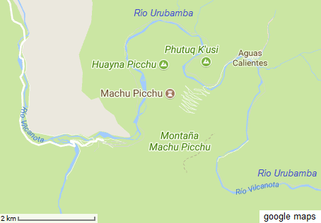 Machu Picchu liegt auf einer Halbinsel, die Karte