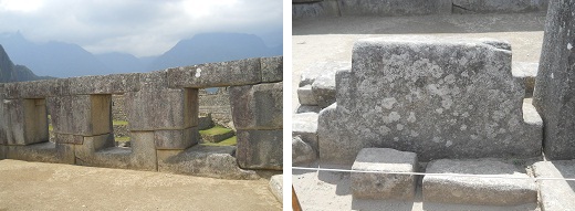 Machu Picchu: Der Tempel zu den 3
                                Fenstern mit dem Symbol für Mutter Erde,
                                die Doppeltreppe (Ketschua: Pacha Mama)