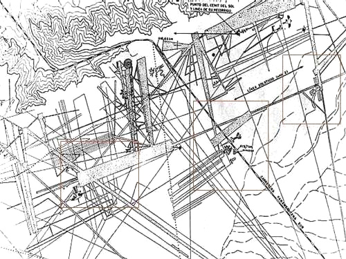 Ein Kartenausschnitt der Ebene von
                Nasca von einer Karte, die auf einer Karte von Maria
                Reiche beruht
