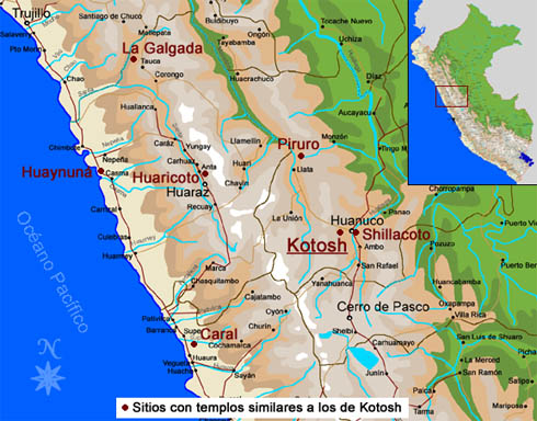 Mapa con Hunuco y
                        Kotosh