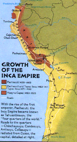 Crecimiento del
                      imperio de los Incas (Tahuantinsuyo) 1438-1525