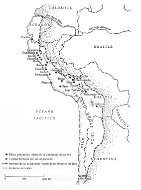 Imperio de los Incas, extensin mxima,
                          mapa 02 con ciudades