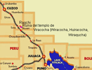 Mapa con Cusco, Raqchi, ruina Viracocha
                            / Wiracocha y Puno