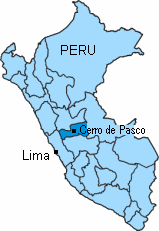 La ciudad de Cerro de Pasco est ubicada
                          entre Lima y Pucallpa en el departamento de
                          Pasco en un altiplano de 4,348 m.s.n.m. All
                          se encuentran minas con plata, plomo, oro,
                          cobre y zinc.
