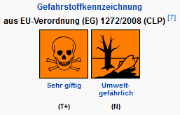 Quecksilber wird von der
                EU-Verordnung mit dem Totenkopfsymbol und mit
                "T+" bewertet, also "sehr giftig".