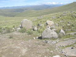 Steine im Gras und Panorama