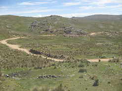 "Anstieg" und kurviger
                        Strassenverlauf auf dem Anden-Hochplateau
                        zwischen Ayacucho und Ocros