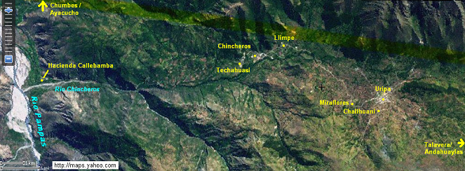 Mapa como foto satelital con los lugares
                        del Ro Pampas en el valle Chincheros hasta
                        Chincheros y Uripa