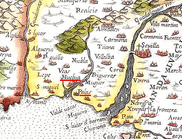 Karte mit Huelva und Palos
                                        um 1600