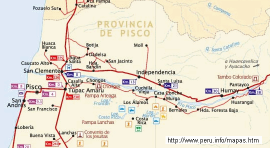 Karte 02: Pisco und San Clemente, der Abzweig
                      nach Ayacucho