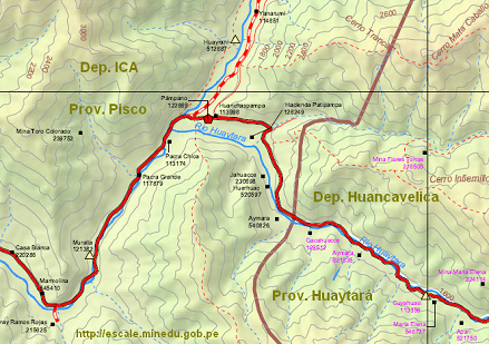 Karte 05: Der Abzweig vom
                                  Pisco-Tal ins Huaytara-Tal.