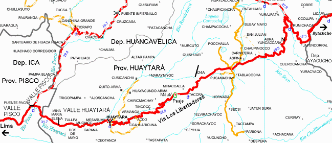 Karte 06: Das enge Huaytara-Tal und
                          die Strasse der Befreier ("Via Los
                          Libertadores)