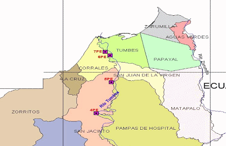 Karte mit den Kstengemeinden von
                                  Aguas Verdes bis Zorritos