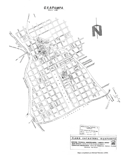 Stadtplan von Oxapampa mit Eintragungen
                          von Michael Palomino