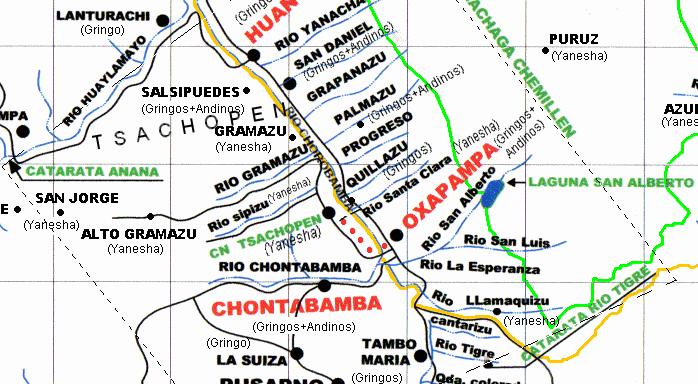 Mapa con el trayecto de Oxapampa a
                            Tsachopen